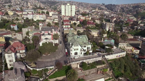 Aerial View Of Baburizza Palace In Valparaiso, Chile. Parallax Shot photo