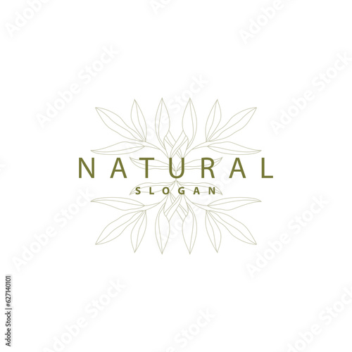 Leaf Line Logo, Beautiful Hand Drawn Design, Botanical Minimalist Vector, Simple Organic Plant Feminine Logo