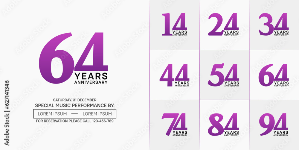 set of anniversary logo with purple and black number on white background can be use for celebration set of anniversary logo with purple and black number on white background can be use for celebration
