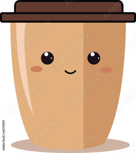 Colorful kawaii cup of coffee on isolated white background. Vector illustration. 