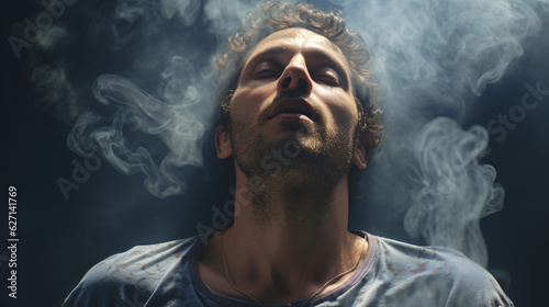 Portrait of an Addicted Man Relaxing. Generative AI.