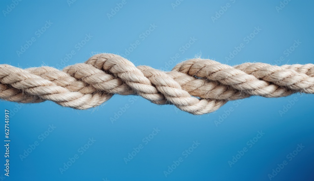 Rope on blue background, horizontal rope, Generative AI
