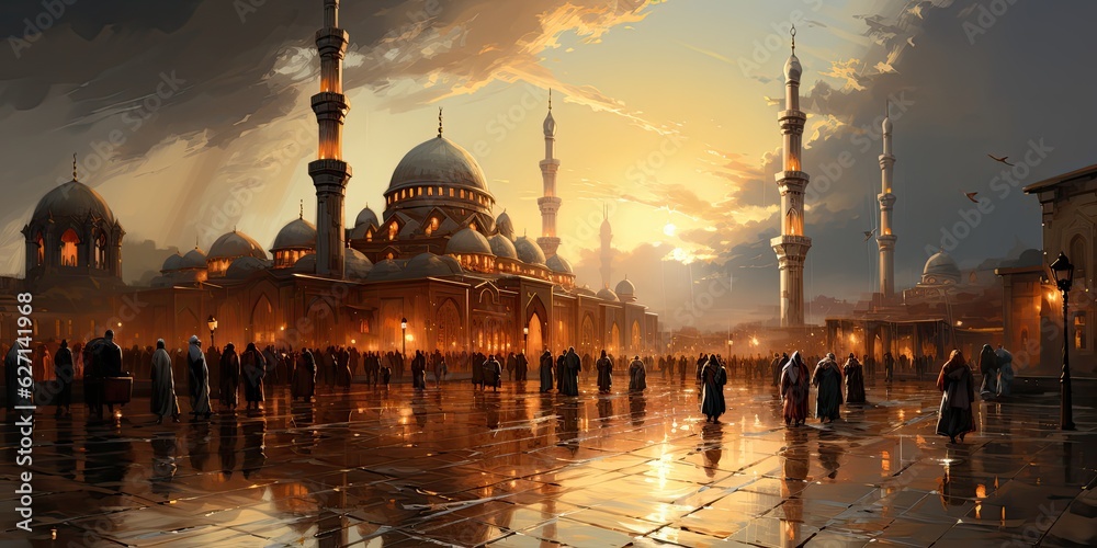 Fototapeta premium a muslim mosque, oil painting, generative AI