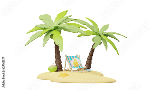 3D render Summer vacation, beach and sea icon elements objects group, holidays isolated on clean png background, Display for Product mockup with summer theme. minimal design.