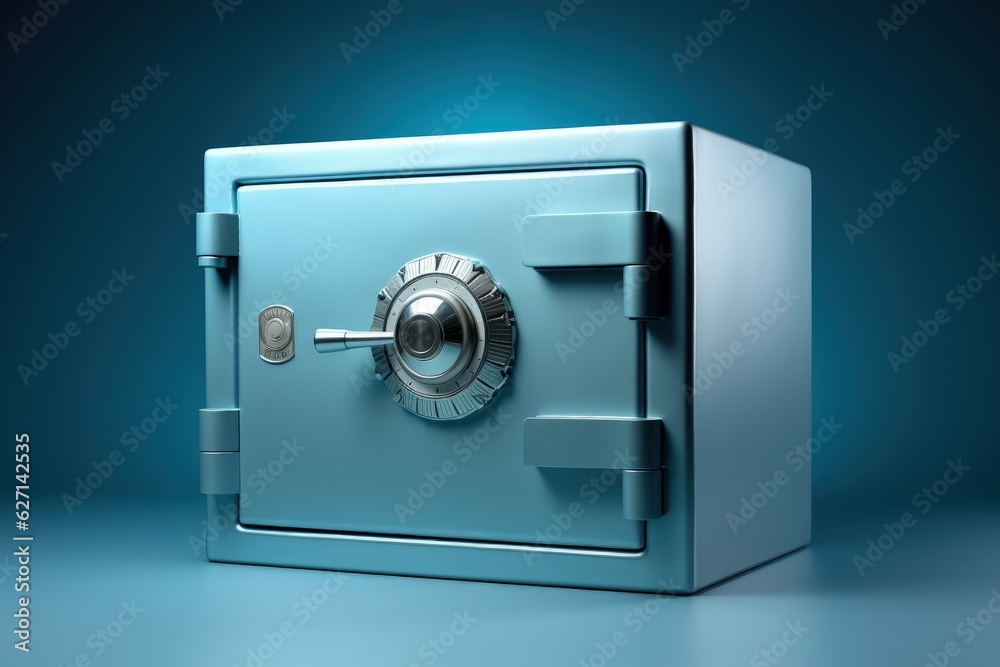 Silver safe on blue background, metallic safe, Generative AI
Silver safe on blue background, metallic safe, Generative AI