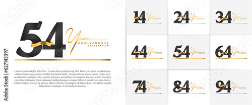 set of anniversary logo with black number and gold ribbon, handwriting text can be use for celebration © CRIMSONRED