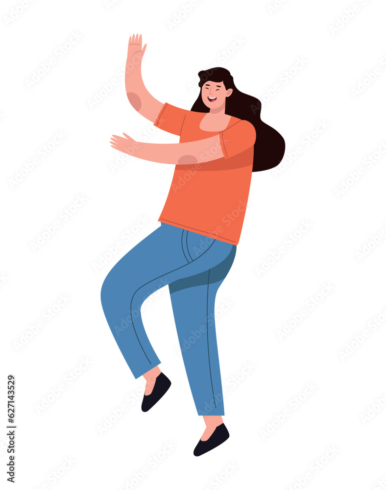 jumping and smiling young woman