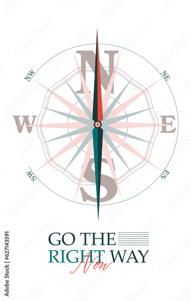 Compass icon with typography - Go the right way on white background. Compass icon with typography - Go the right way on white background.