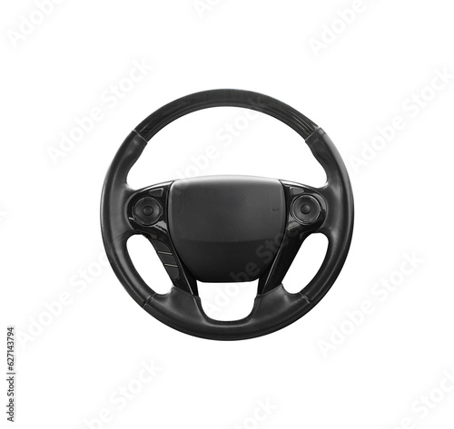 Vászonkép Black steering wheel isolated, Car steering wheel, png file