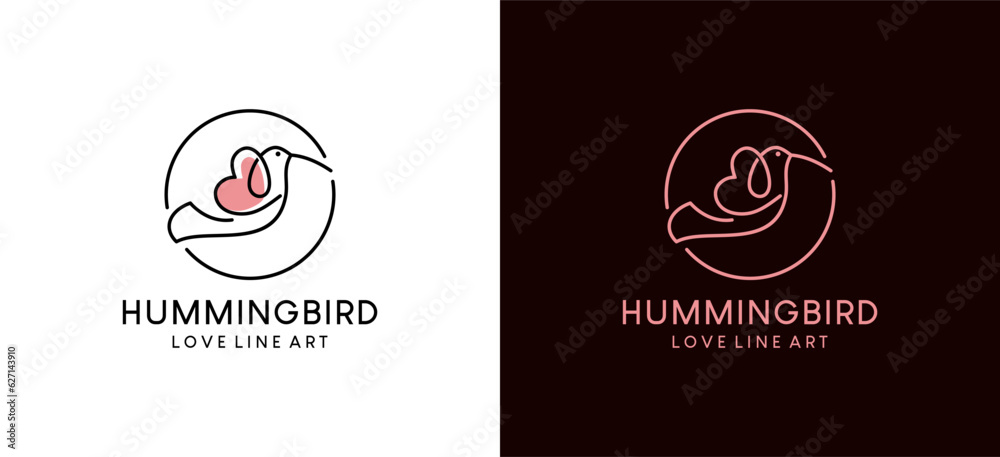 Modern simple hummingbird love logo vector line art illustration