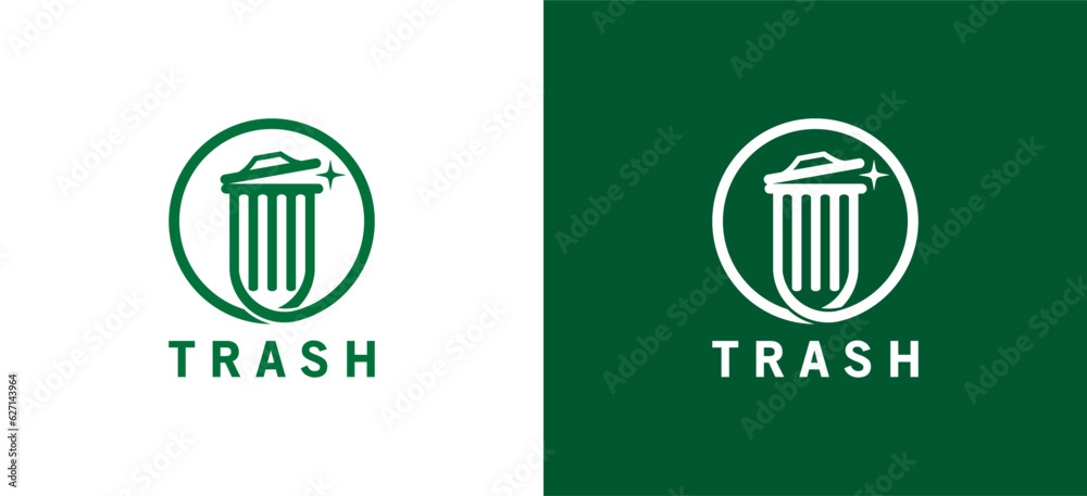 Garbage vector logo template with line art style for environmental hygiene symbol