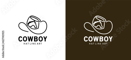 Fedora cowboy hat logo design with creative line art