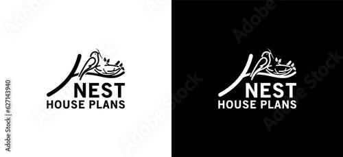 Modern abstract bird nest logo design, bird house logo vector illustration