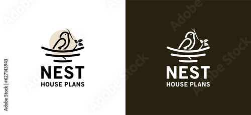 Modern simple bird's nest logo design, bird house logo vector illustration