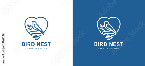 Modern abstract love birds nest logo design