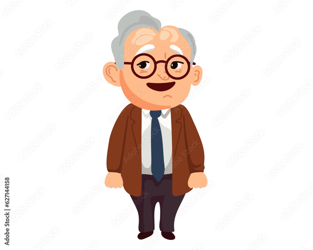 Happy elegant elderly man with glasses, cartoon vector illustration Happy elegant elderly man with glasses, cartoon vector illustration