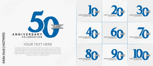 set of anniversary logo with blue number and silver ribbon can be use for celebration