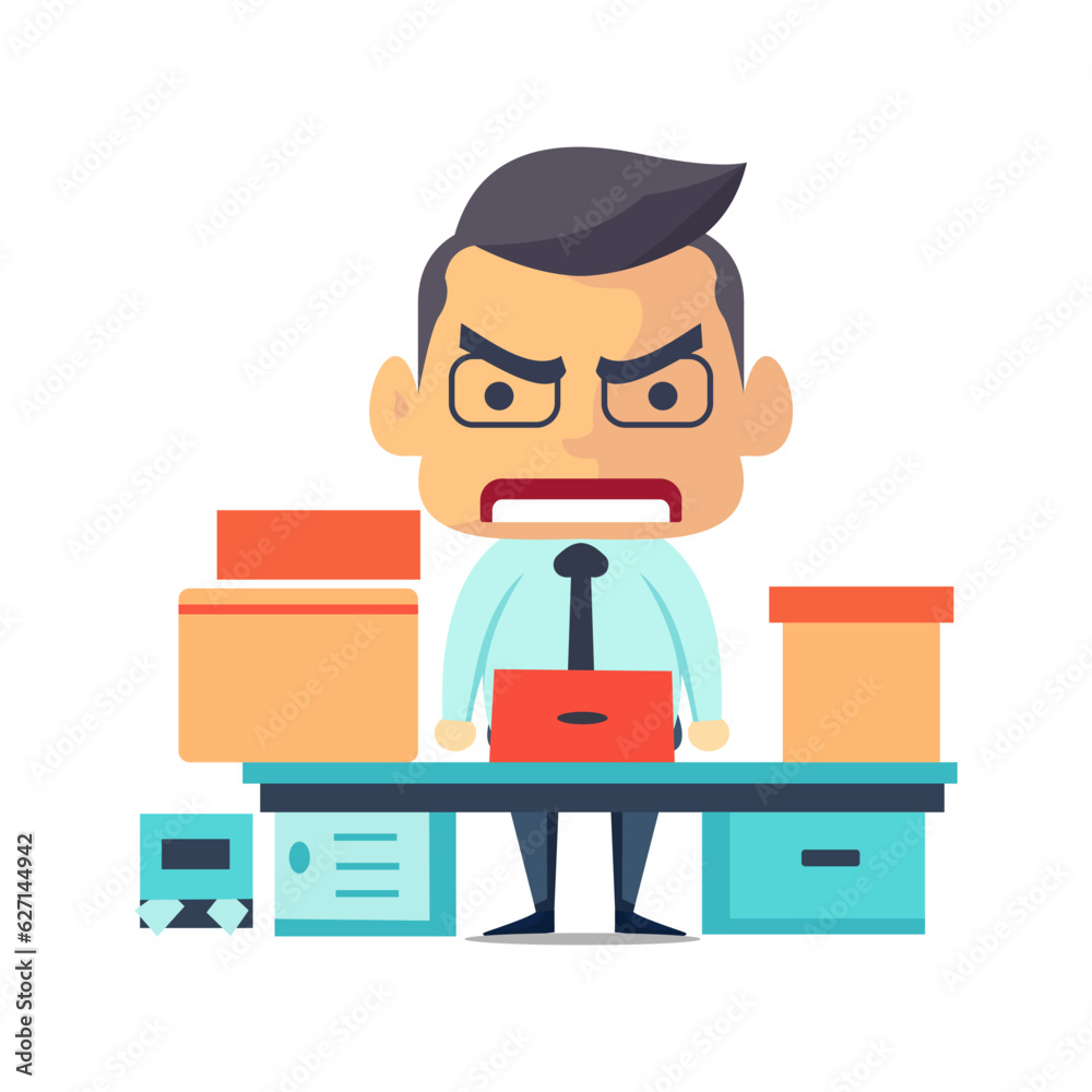 Angry and exasperated employee, character illustration