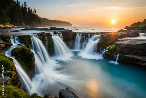 waterfall in the forest  generated by AI