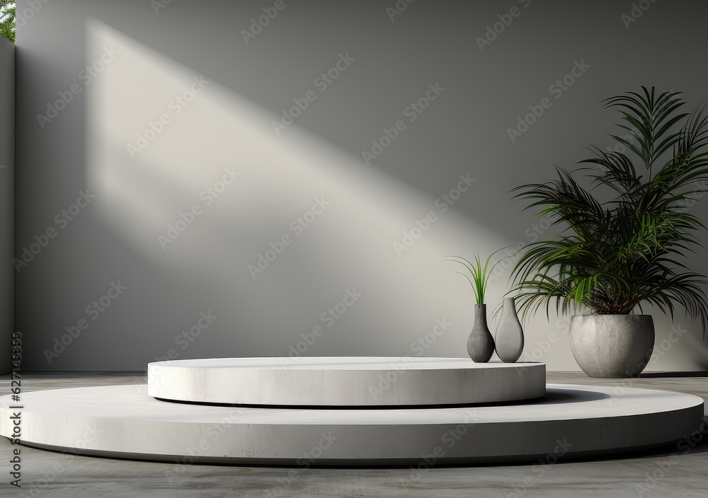 Abstract design of modern podium with empty concret. round concrete podium floor. Pedestal for display,Platform for design,Blank product,concrete room. AI Generative. Abstract design of modern podium with empty concret. round concrete podium floor. Pedestal for display,Platform for design,Blank product,concrete room. AI Generative.