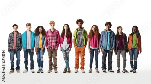 group of Teenage youth on a white background, full body shot