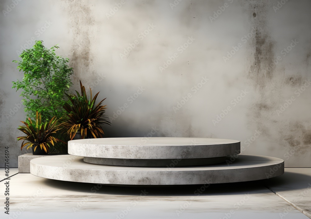 Abstract design of modern podium with empty concret. round concrete podium floor. Pedestal for display,Platform for design,Blank product,concrete room. AI Generative. Abstract design of modern podium with empty concret. round concrete podium floor. Pedestal for display,Platform for design,Blank product,concrete room. AI Generative.