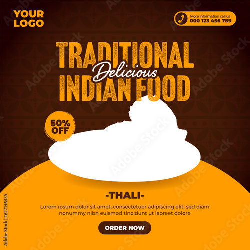 Delicious traditional indian food menu social media post design template