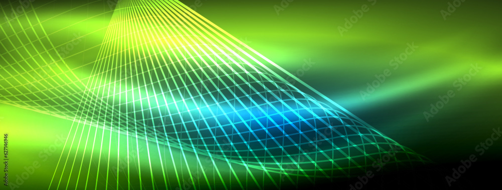 Glowing neon wave abstract background - vibrant, luminescent waves pulsate in a captivating and electrifying display Glowing neon wave abstract background - vibrant, luminescent waves pulsate in a captivating and electrifying display