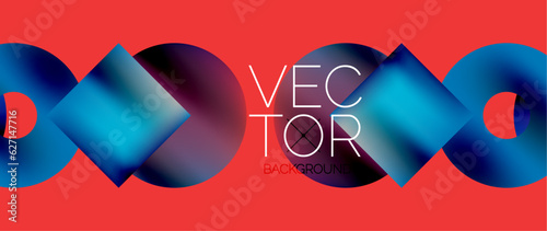 Squares and circles design. Fluid color gradients with metallic effects. Serene synergy of shapes, merging squares and circles into harmonious, captivating design