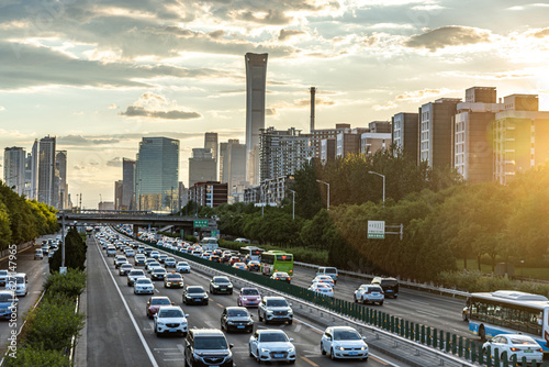 Evening China Beijing CBD International Trade City Car Flow Traffic