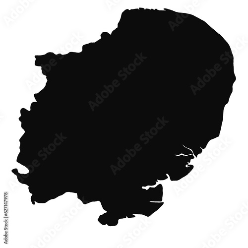 black map of East of England isolated on white background.