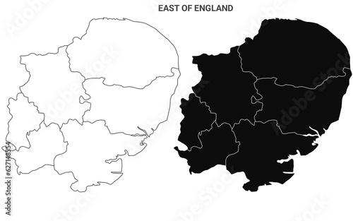 Foto East Anglia map, East of England Administrative Map Set - blank outline map