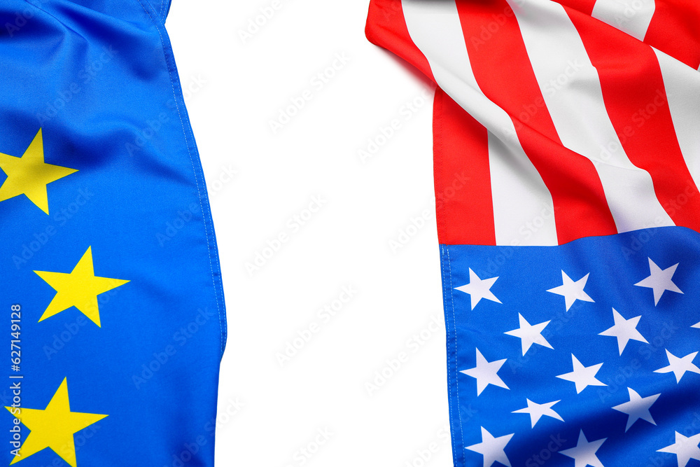 Flags of European Union and America on white background