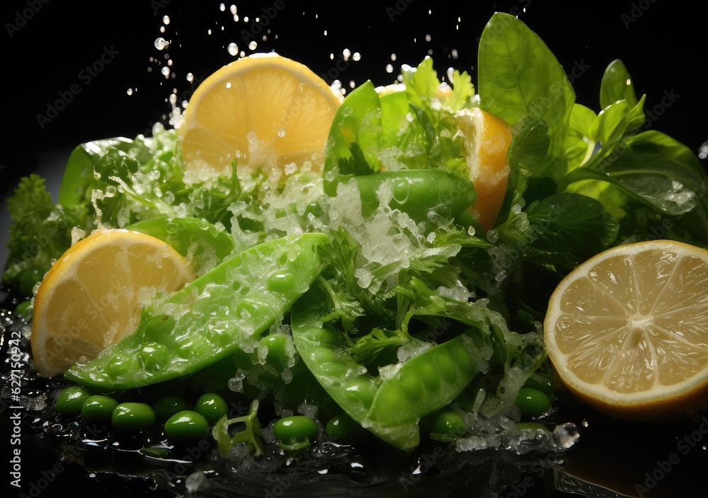 Fresh Mix fruits and salad with water splash float on dish with dark studio background. AI Generative Fresh Mix fruits and salad with water splash float on dish with dark studio background. AI Generative