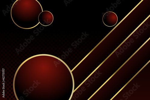 Abstract geometric template with gold line layers on dark red background. elegant style. Background frame, flyer, digital signage and concept design Editable vector illustration