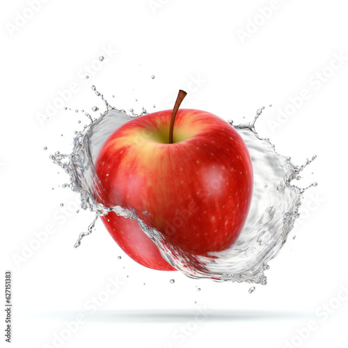 Apple in spray of water. Juicy apple with splash. 3D illustration digital art design, generative AI