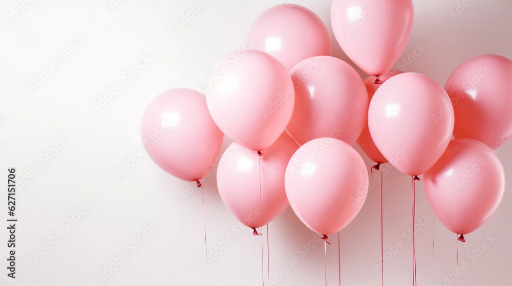 A bunch of pink balloons floating in the air isolated on white background, birthday and baby shower party concept background with copy space. A bunch of pink balloons floating in the air isolated on white background, birthday and baby shower party concept background with copy space.