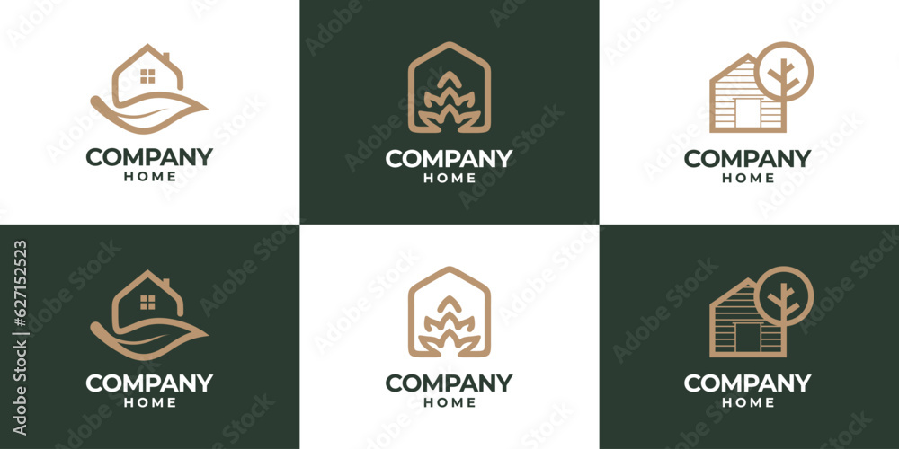 Collection of home and leaf nature combination logo Collection of home and leaf nature combination logo