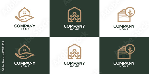 Collection of home and leaf nature combination logo