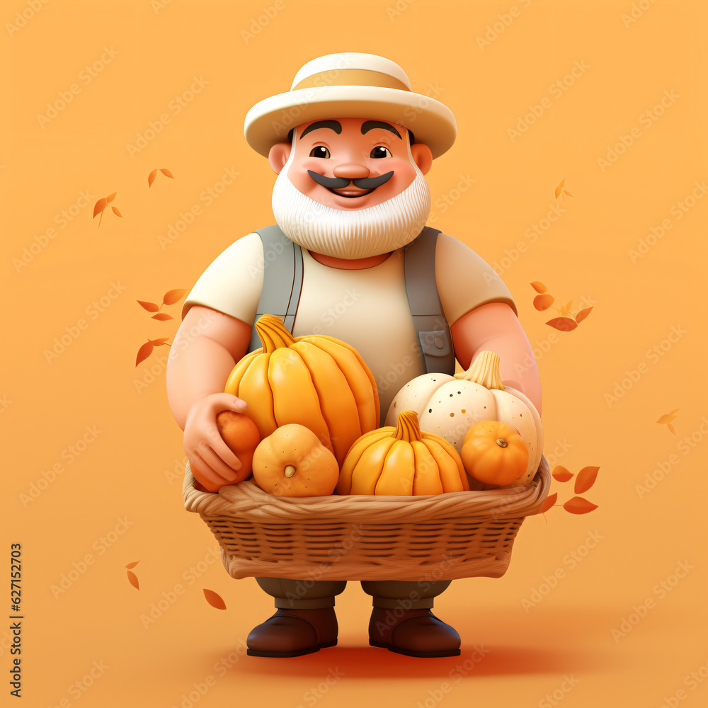 Fototapeta premium The beginning of autumn is a good harvest, and the autumn farmers harvest pumpkins 3D rendering illustration