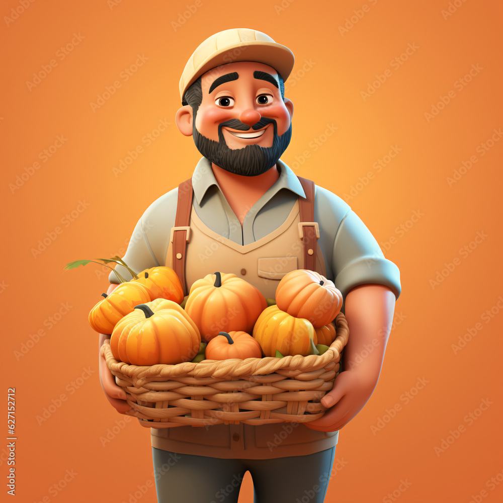 The beginning of autumn is a good harvest, and the autumn farmers harvest pumpkins 3D rendering illustration The beginning of autumn is a good harvest, and the autumn farmers harvest pumpkins 3D rendering illustration