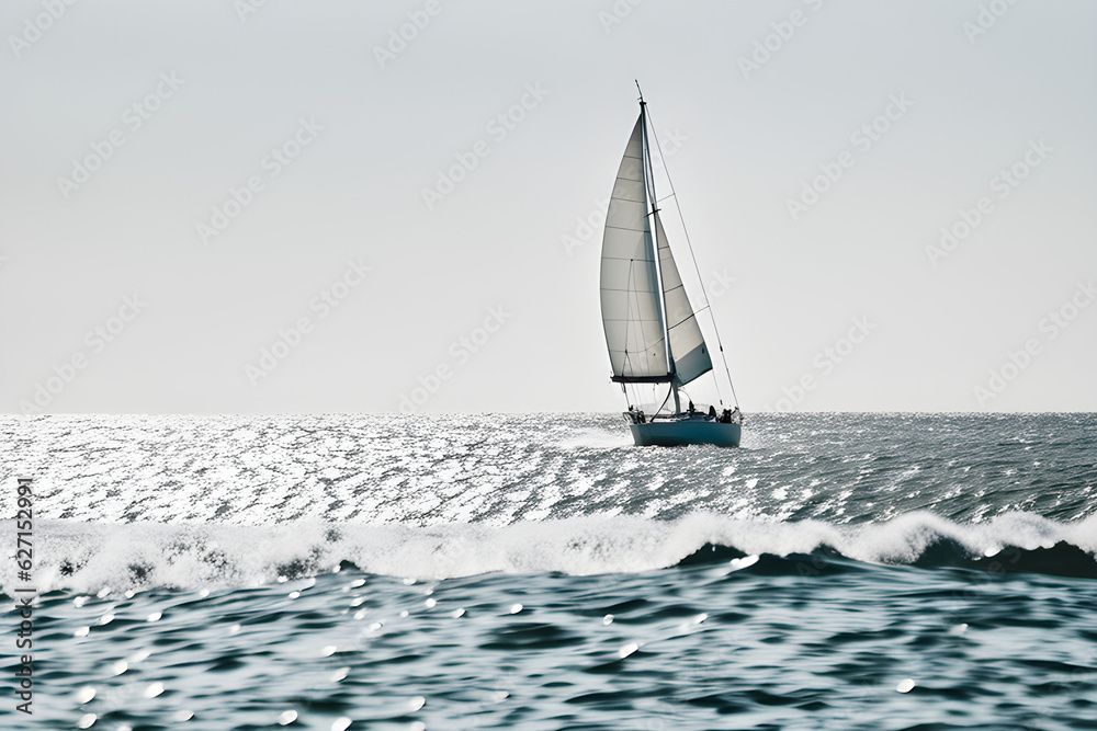 Obraz premium white sailboat crossing the waves.