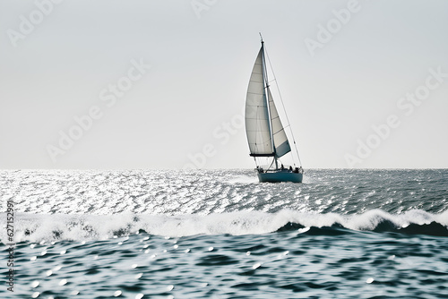white sailboat crossing the waves.