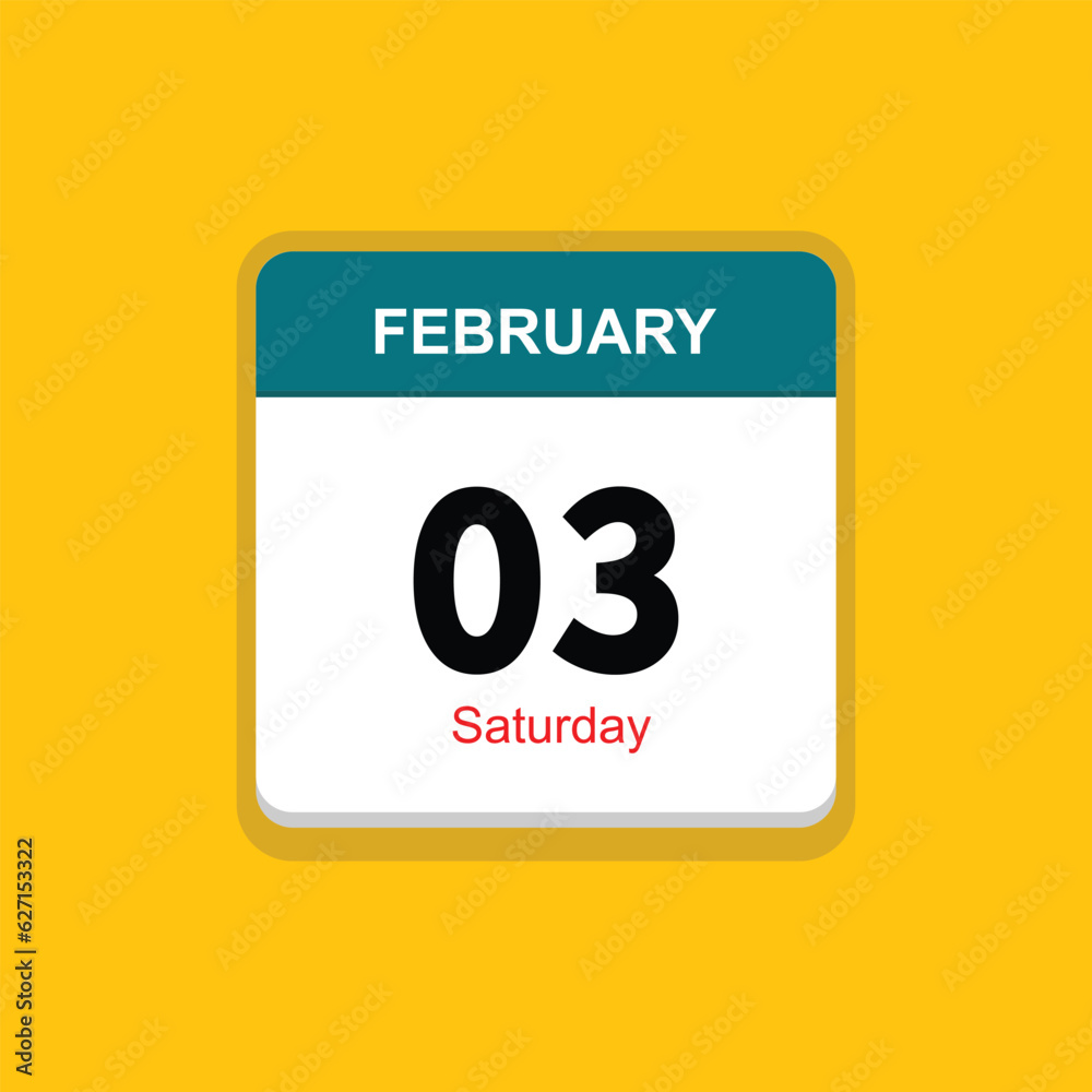 saturday 03 february icon with yellow background, calender icon