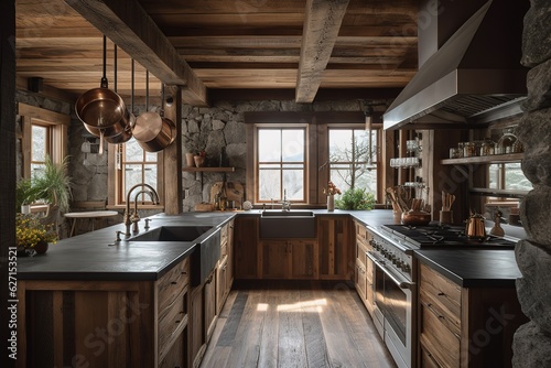 rustic kitchen room with wooden. Generative AI