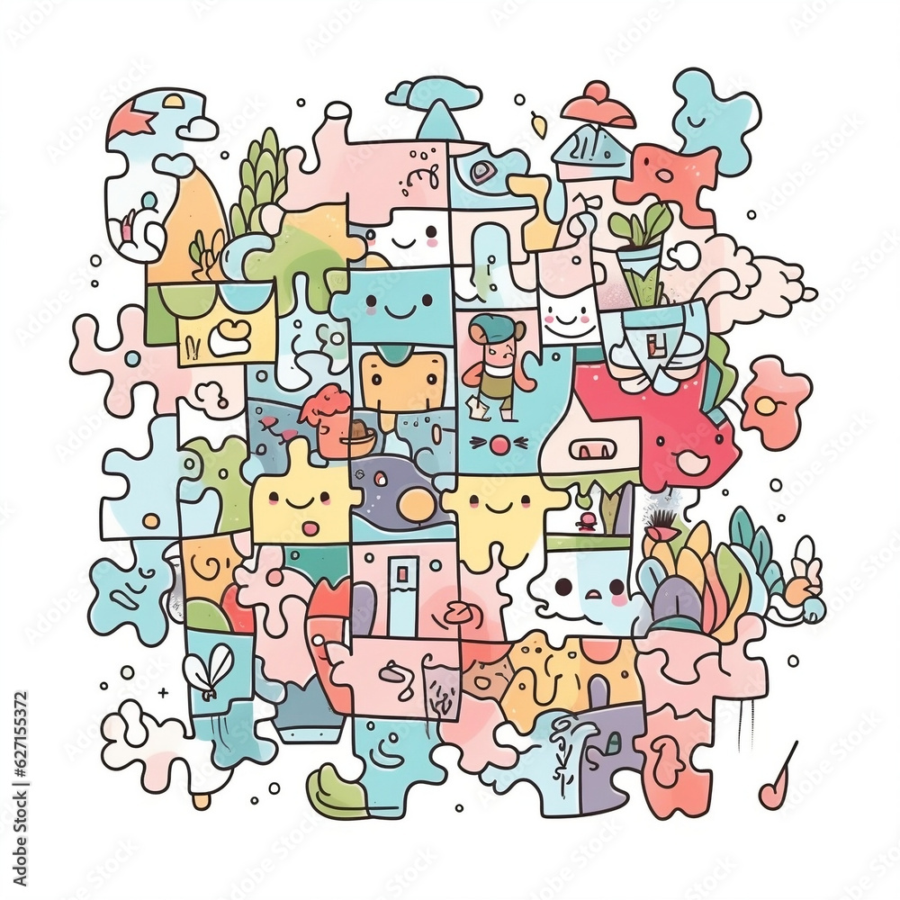 Naklejka premium cute doodle puzzles cartoon style, illustrator