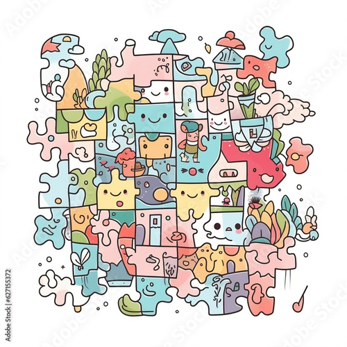 cute doodle puzzles cartoon style  illustrator