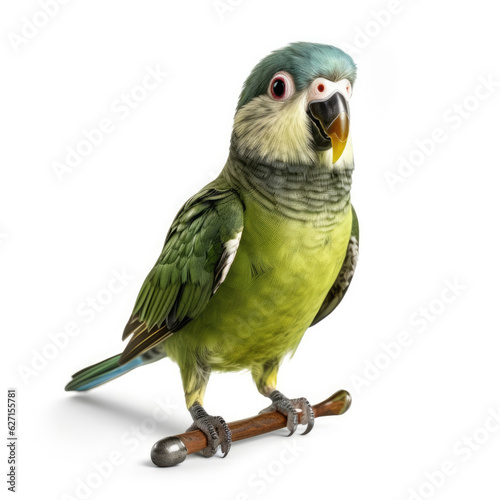 A Parakeet (Psittacula) as a tiny pirate, complete with a mini pirate's hat and cutlass.