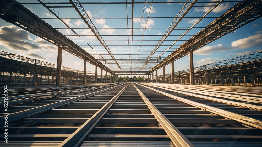 steel roof structure broad angle lens