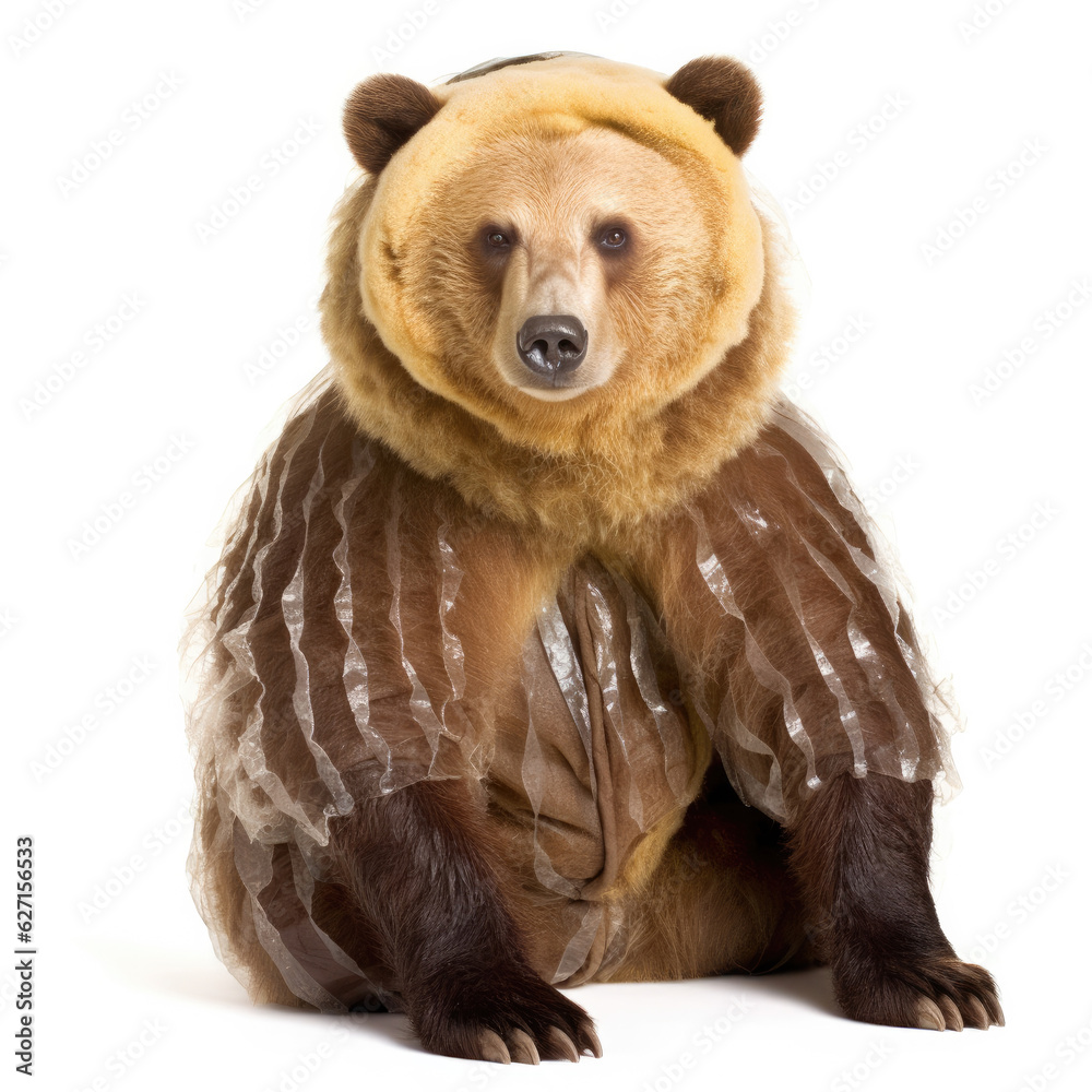 Fototapeta premium A Brown Bear (Ursus arctos) wearing a honey bee costume.